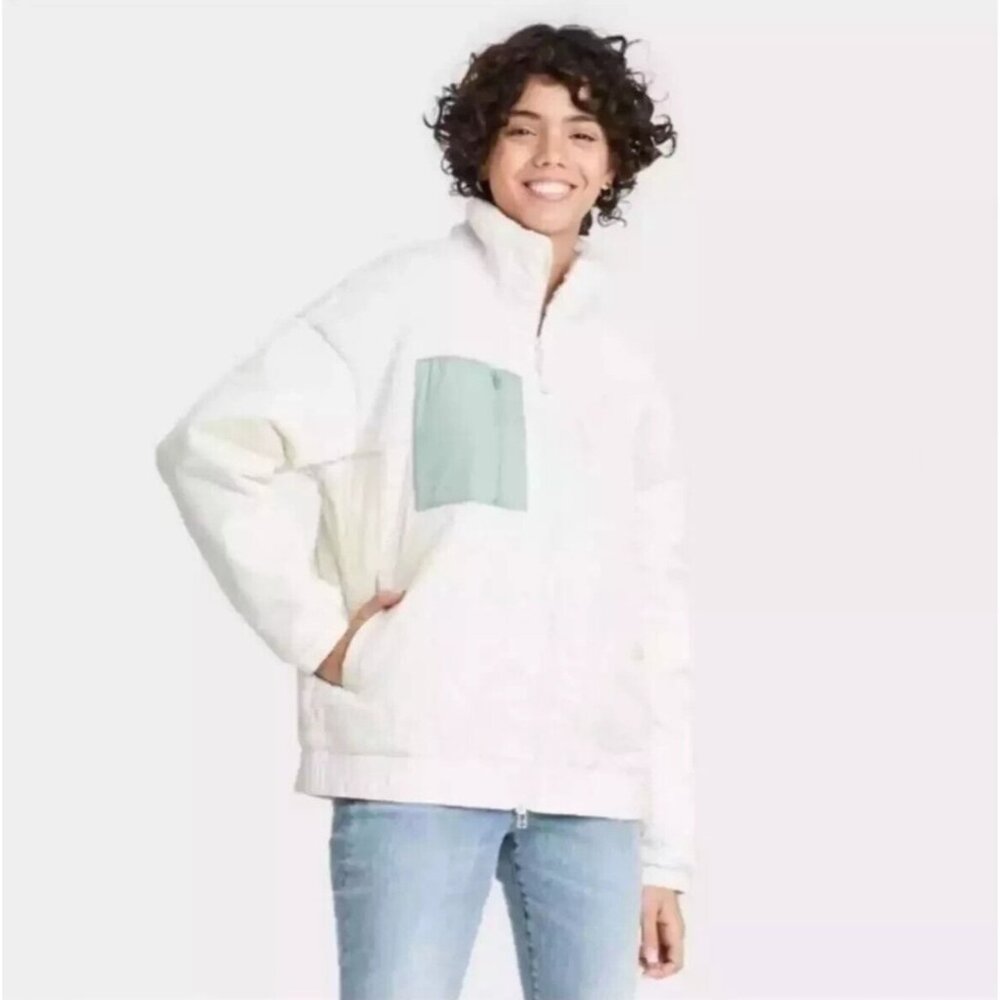 Universal Thread Women’s Cream Sherpa Full Zip Quilted Jacket Plus Size 3X NEW